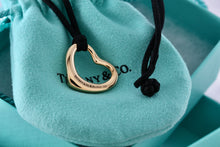 Load image into Gallery viewer, Tiffany &amp; Co. Elsa Peretti 18K Gold Medium Open Heart Necklace on 16&quot; Back Silk Cord
