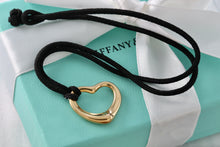Load image into Gallery viewer, Tiffany &amp; Co. Elsa Peretti 18K Gold Medium Open Heart Necklace on 16&quot; Back Silk Cord
