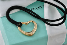 Load image into Gallery viewer, Tiffany &amp; Co. Elsa Peretti 18K Gold Medium Open Heart Necklace on 16&quot; Back Silk Cord
