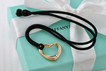 Load image into Gallery viewer, Tiffany &amp; Co. Elsa Peretti 18K Gold Medium Open Heart Necklace on 16&quot; Back Silk Cord
