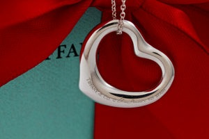 Tiffany & Co. Elsa Peretti Silver Medium Open Heart 22mm Pendant 16" Necklace