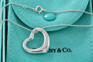 Tiffany & Co. Elsa Peretti Silver Medium Open Heart 22mm Pendant 16" Necklace