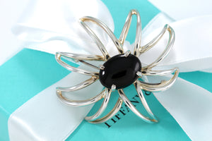 Tiffany & Co. Silver Black Onyx Gemstone Fireworks Spider Flower Pin Brooch