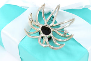 Tiffany & Co. Silver Black Onyx Gemstone Fireworks Spider Flower Pin Brooch