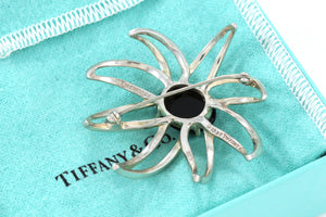 Tiffany & Co. Silver Black Onyx Gemstone Fireworks Spider Flower Pin Brooch