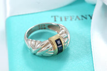 Load image into Gallery viewer, Tiffany &amp; Co. 18K Gold &amp; Silver 3 Stone Blue Sapphire Ring
