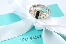 Load image into Gallery viewer, Tiffany &amp; Co. 18K Gold &amp; Silver 3 Stone Blue Sapphire Ring
