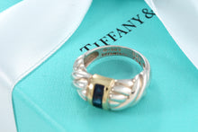 Load image into Gallery viewer, Tiffany &amp; Co. 18K Gold &amp; Silver 3 Stone Blue Sapphire Ring
