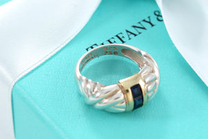 Tiffany & Co. 18K Gold & Silver 3 Stone Blue Sapphire Ring