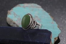 Load image into Gallery viewer, Native American Green Oval Turquoise Stone Sterling Silver Hand Made Ring Size 7
