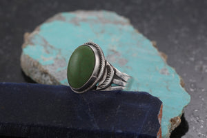 Native American Green Oval Turquoise Stone Sterling Silver Hand Made Ring Size 7