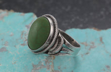 Load image into Gallery viewer, Native American Green Oval Turquoise Stone Sterling Silver Hand Made Ring Size 7
