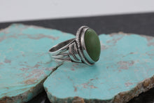 Load image into Gallery viewer, Native American Green Oval Turquoise Stone Sterling Silver Hand Made Ring Size 7
