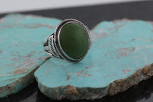 Load image into Gallery viewer, Native American Green Oval Turquoise Stone Sterling Silver Hand Made Ring Size 7
