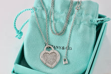 Load image into Gallery viewer, Return To Tiffany &amp; Co. 18Kt. White Gold Diamond Pave &quot;LOVE&quot; Heart Pendant 18&quot; Necklace
