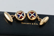 Load image into Gallery viewer, Tiffany &amp; Co. Vintage 14Kt. Gold Enamel Nautical Flag Mens Cufflinks
