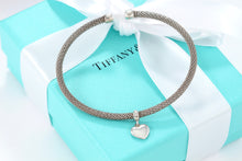 Load image into Gallery viewer, Tiffany &amp; Co. Mesh Silver Dangling Heart Cuff Bracelet
