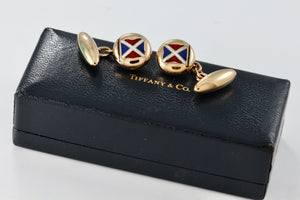 Tiffany & Co. Vintage 14Kt. Gold Enamel Nautical Flag Mens Cufflinks