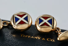 Load image into Gallery viewer, Tiffany &amp; Co. Vintage 14Kt. Gold Enamel Nautical Flag Mens Cufflinks
