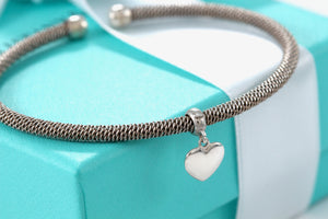 Tiffany & Co. Mesh Silver Dangling Heart Cuff Bracelet