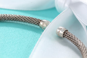 Tiffany & Co. Mesh Silver Dangling Heart Cuff Bracelet