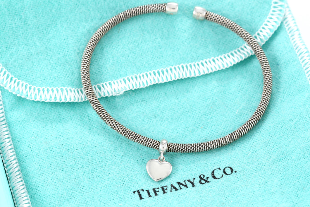 Tiffany & Co. Mesh Silver Dangling Heart Cuff Bracelet