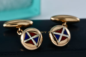 Tiffany & Co. Vintage 14Kt. Gold Enamel Nautical Flag Mens Cufflinks