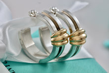 Load image into Gallery viewer, Tiffany &amp; Co. Atlas 18K Gold Silver Shrimp Groove Wide Hoop Earrings
