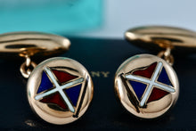 Load image into Gallery viewer, Tiffany &amp; Co. Vintage 14Kt. Gold Enamel Nautical Flag Mens Cufflinks
