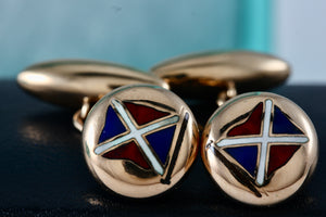 Tiffany & Co. Vintage 14Kt. Gold Enamel Nautical Flag Mens Cufflinks