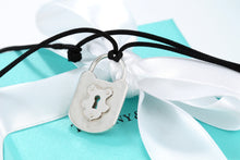Load image into Gallery viewer, Tiffany &amp; Co. Large Hammered Keyhole Padlock Pendant Silk Cord Necklace
