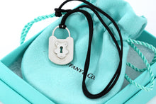 Load image into Gallery viewer, Tiffany &amp; Co. Large Hammered Keyhole Padlock Pendant Silk Cord Necklace
