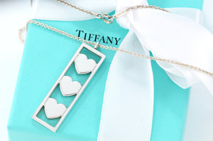 Tiffany & Co. Silver Triple Heart Bar Pendant Necklace