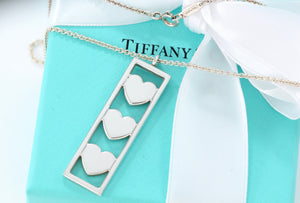 Tiffany & Co. Silver Triple Heart Bar Pendant Necklace