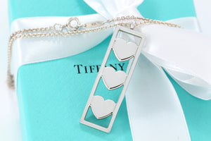 Tiffany & Co. Silver Triple Heart Bar Pendant Necklace