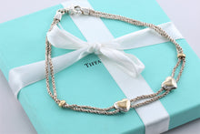 Load image into Gallery viewer, Tiffany &amp; Co. Silver 18K Gold &amp; Silver Double Rope Sliding Puff Heart Necklace
