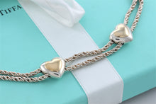 Load image into Gallery viewer, Tiffany &amp; Co. Silver 18K Gold &amp; Silver Double Rope Sliding Puff Heart Necklace
