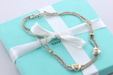 Load image into Gallery viewer, Tiffany &amp; Co. Silver 18K Gold &amp; Silver Double Rope Sliding Puff Heart Necklace
