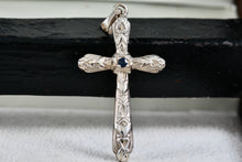 Load image into Gallery viewer, SU Sterling Silver Blue Sapphire Cross Pendant Thailand
