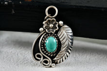 Load image into Gallery viewer, Eula &quot;E.M&quot; Wylie Native American Sterling Silver Turquoise Flower Feather Design Pendant
