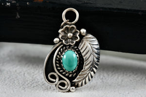 Eula "E.M" Wylie Native American Sterling Silver Turquoise Flower Feather Design Pendant