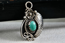 Load image into Gallery viewer, Eula &quot;E.M&quot; Wylie Native American Sterling Silver Turquoise Flower Feather Design Pendant
