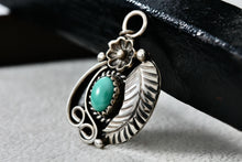 Load image into Gallery viewer, Eula &quot;E.M&quot; Wylie Native American Sterling Silver Turquoise Flower Feather Design Pendant
