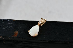 14K Gold Teardrop Opal & Diamond Pendant