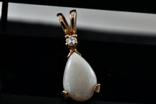 Load image into Gallery viewer, 14K Gold Teardrop Opal &amp; Diamond Pendant
