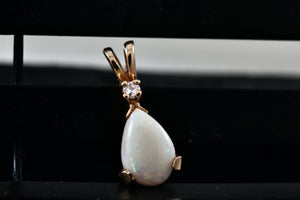 14K Gold Teardrop Opal & Diamond Pendant