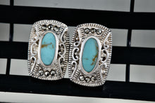 Load image into Gallery viewer, Sterling Silver Turquoise Oval Inlay Rhinestone Rectangle Stud Earrings
