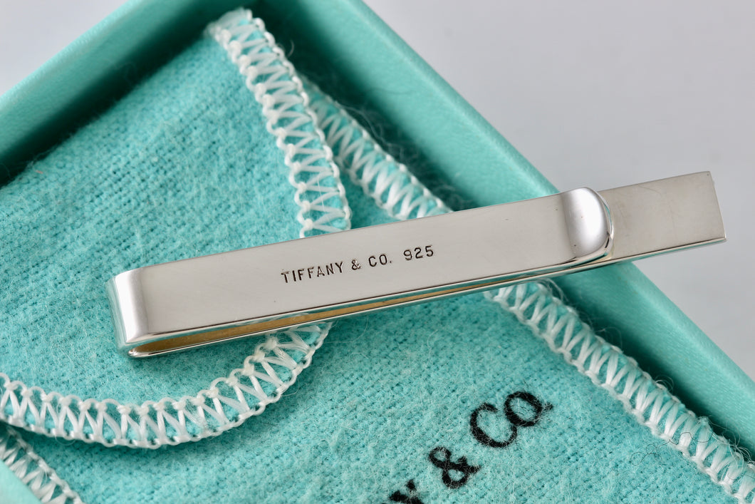 Tiffany & Co. Mens Silver Small Bar Tie Clip/Money Clip