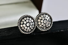 Load image into Gallery viewer, Sterling Silver Round Cobblestone Circle Stud Earrings Signed PJ
