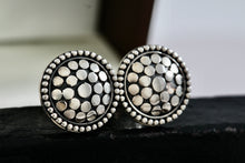 Load image into Gallery viewer, Sterling Silver Round Cobblestone Circle Stud Earrings Signed PJ
